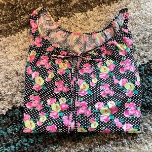 2XL Betsey Johnson Polka Dot & Pink Floral shirt